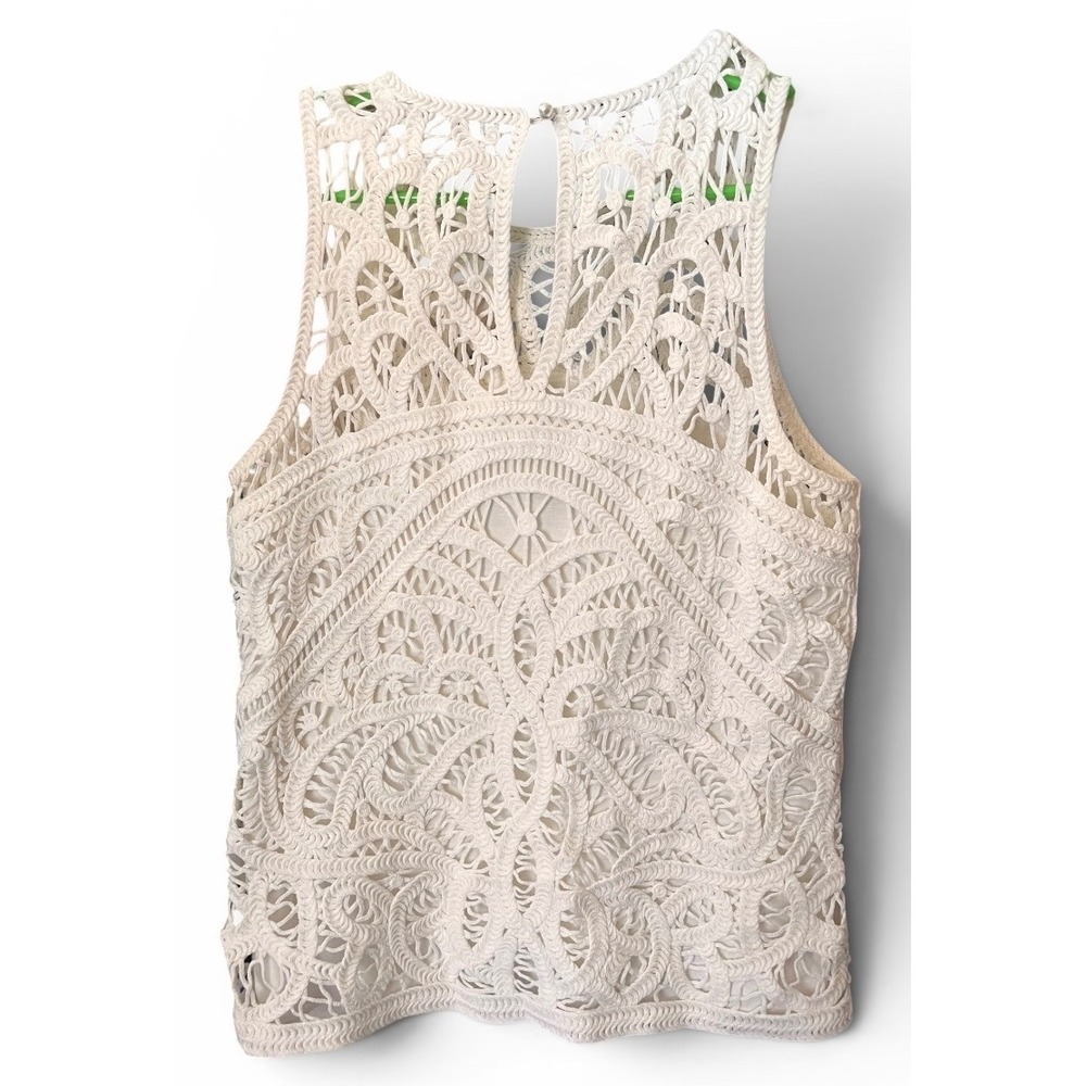 White House Black Market Cream Crochet Sleeveless Knit Top - Picture 5 of 6